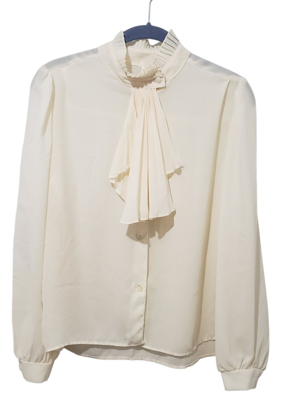 VTG 166 ONE SIXTY SIX Ivory Cream Pleated Neck Tie Blouse | Medium Large